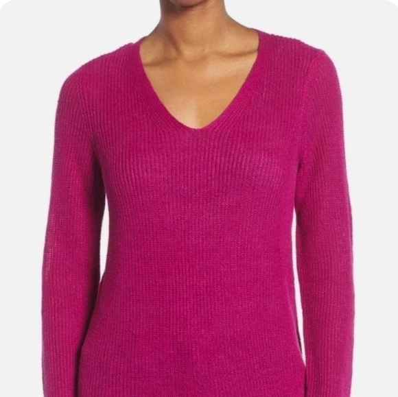 Eileen Fisher  V Neck Sweater Top In Fuschia Size Medium - Picture 1 of 9